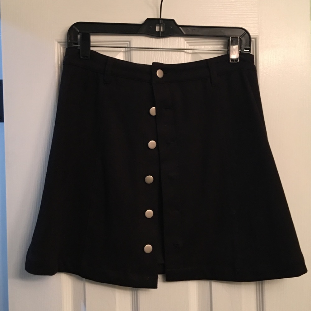 Suede black button front skirt